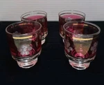Italian Ruby Crystal Flash Cordial Glasses Jay Etched Set Of 4 Vtg. Fixed Price $14.99.
