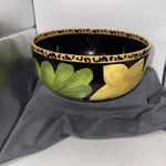 Laura Gates Ware Serving Bowl Black With Yellow Flower And Green Ivy. Fixed Price $38.00.