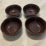 Set Of 4 Longaberger Woven Traditions Chocolate Brown Round Bottom Cereal Bowls. Fixed Price $38.00.