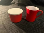 Vintage Mcm Oneida Deluxe 3210 & 3220 Red Creamer Sugar Bowl Lid Melamine. Fixed Price $8.00.