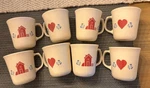 Set 8 Corning Corelle Hometown Red Coffee Tea Cups Mugs Heart Farmhouse. Fixed Price $21.00.