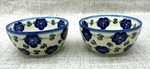 Two Unikat Andy Boleslawiec Polish Pottery Blue Pansy Floral Cereal Soup Bowls. Fixed Price $49.95.