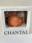 Chantal Orange Stoneware Fish Shaped 1/2 Cup Sugar Sauce Bowl Spoon Ladle. Fixed Price $11.75.