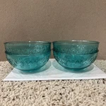 Set Of 4 Pioneer Woman Teal Embossed Glass Prep Bowls. Fixed Price $32.00.