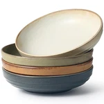 Happy Pasta Bowls Set Of 4, 9'' Large For Kitchen, Stoneware Deep. Fixed Price $46.27.