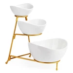 Lauchuh 3 Tier Serving Stand Chip Dip Set Pocerlain Oval Bowl Wi. Fixed Price $38.29.