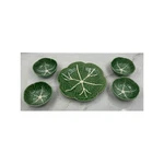 Bordallo Pinheiro Cabbage Leaf Majolica Plate And 4 Bowls Portugal Green. Fixed Price $162.95.