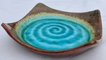 Artisan 6" Plate/bowl With Vibrant Aqua Spiral Design & Bronze Upturned Corners. Fixed Price $39.99.