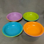 Four Melamine Color Block Bowls - Raspberry, Tangerine, Lime, Turquoise. Fixed Price $16.00.