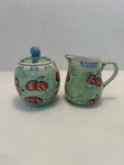Emerald Collection Ceramic Creamer & Sugar Bowl/w Lid Set-fruit Design. Fixed Price $13.60.