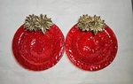 Of 2 Ruby Textured Glass W/ Metal Poinsettia Flower Candy Dish- Bowl. Fixed Price $9.50.