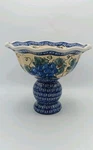 Blue Rose Polish Pottery Zaklady Grapes Pedestal Bowl Wavy Cobalt Rim; 8" Tall. Fixed Price $99.99.