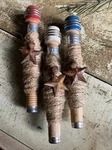 SET/3 Primitive Americana Bowl Filler 7" Wood Bobbins W/jute Rusty Pin Bell Star. Fixed Price $11.95.
