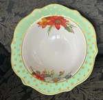 Pioneer Woman 8.5 Footed Holiday Charm Teal & Gold Stoneware Bowl With Tag. Fixed Price $10.99.