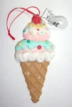 5.5 Tall Clay Dough Christmas Ornament Pink Blue Glitter Waffle Ice Cream Cone. Fixed Price $12.00.
