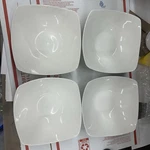 Four (4) Salt Off-white 6.75" Square Bowls Chipped. Fixed Price $18.81.