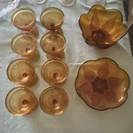 Amber Pressed Glass Leaf Pattern Dessert & Serving Bowls Ten-piece Set. Fixed Price $29.99.