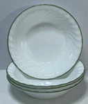 Set Of Corning Corelle Chutney Fruit Green Swirl Rim 7 1/4" Soup Cereal Bowls. Fixed Price $22.00.