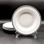 Crate & Barrel Black Check Border 7/8" Soup Cereal Bowls SET/4 CBL35 Poland. Fixed Price $75.00.
