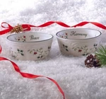 Pfaltzgraff Winterberry Round Sentiment Dessert Bowls, Set/ 2 "peace" & Harmony". Fixed Price $15.00.