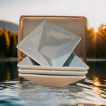 4 Home Essentials "beaded Square" Aqua Soup Cereal Bowl 6.5" Microwave. Fixed Price $33.00.
