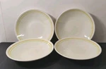 4 Ironstone China Usa, White Soup/salad Bowls, Green/yellow Rings Vguc, Vtg, Mcm. Fixed Price $24.95.