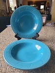 Set Of 2 Crestware Blue Restaurant Stoneware Wide Rimmed Soup Bowls. Fixed Price $39.95.