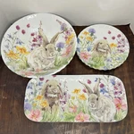 Holiday Home Easter Bunny Melamine Serving Set Of 3 Plate Tray Bowl Rabbit Dish. Fixed Price $30.00.