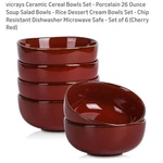 Vicrays Ceramic Cereal Bowls-cherry Red-set Of 6-26 Oz.-new In Orig Box. Fixed Price $22.00.