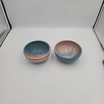 Studio Pottery Cereal Bowls 5" Abstract Pink Blue 2 Piece Set Artist Signed. Fixed Price $26.99.