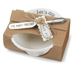 Mud Pie Circa Lets Dip Gift Set, White 2" X 6" Bowl And Spreader. Fixed Price $15.00.