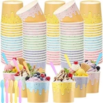 60 Set Paper Ice Cream Cups Bulk With Spoons 4 Oz Disposable Sundae Bowls Col.... Fixed Price $25.32.
