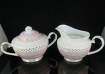 Graces Teaware Sugar Bowl & Creamer Set / New Gold Dot Pink Porcelain Grace's. Fixed Price $47.95.