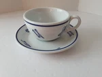 Euc Vtg Rosanna Imports 6 Oz Tea Cup Saucer White Blue Knife Fork Spoon Poland. Fixed Price $25.00.