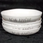 4 Rae Dunn Bon Appetit Dinner Bowls Melamine 9" White Black Tiki Outdoor Party. Fixed Price $29.67.
