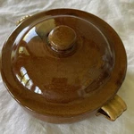 Vintage Pv 2176 Brown Glazed Stoneware Individual Soup Bowl Covered Ramekin Lid. Fixed Price $35.00.