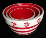 Terramoto Ceramic Nesting Set Of 3 Bowls Swirl Polka Dots & Trees Red White SO28. Fixed Price $19.99.