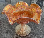 Vintage Carnival Glass Candy Dish Footed Bowl Marigold Ruffled Iridescent 6. Fixed Price $9.99.
