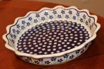 Boleslawiec Polish Pottery Peacock Forget Me Not Design Fluted Pie & Quiche Dish. Fixed Price $52.95.