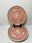 6 Better Homes Melamine Dinner Plates Colorful Medallion 10.25 Set Of Euc. Fixed Price $26.99.