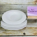 Livingquarters LIQ10 White Embossed Basketweave Rimmed 9" Pasta Soup Bowls Set 4. Fixed Price $33.99.