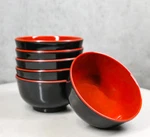 Set Of 6 Red And Black Round Ridged Small Soup Salad Rice Melamine Bowls 4"D. Fixed Price $24.99.