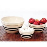 Ohio Stoneware Shoulder Bowls Usa Made Tan With Blue Stripe Set Of 3 Sizes. Fixed Price $116.94.