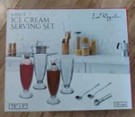 Regalo 9 Piece Ice Cream Serving Set Of 4 Glasses Spoons & Scoop New Sealed. Fixed Price $26.00.