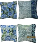 Prima Design Square 5 Bowls Art Glass Blue Floral Set Of 4, Dessert Dishes.. Fixed Price $17.00.