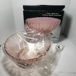 Vintage Arcoroc France Rosaline Pink Swirl Glass Silverplated Salad Bowl Set. Fixed Price $17.49.