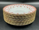 Set Of 10 Spode Fleur Lys Red Bone China Soup Bowls - Gold Trim Y7481. Fixed Price $500.00.