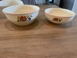 Vintage Universal Cambridge, Usa Oven Proof Nesting Bowls Calico Fruit Pattern. Fixed Price $29.99.