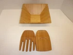 The Pampered Chef Bamboo Square Salad Bowl 1209 With Serving Claws. Fixed Price $20.89.