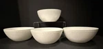 Table Sawyer, Bone China, White Beaded Rim Soup/cereal Bowls Set Of Four (4). Fixed Price $89.99.